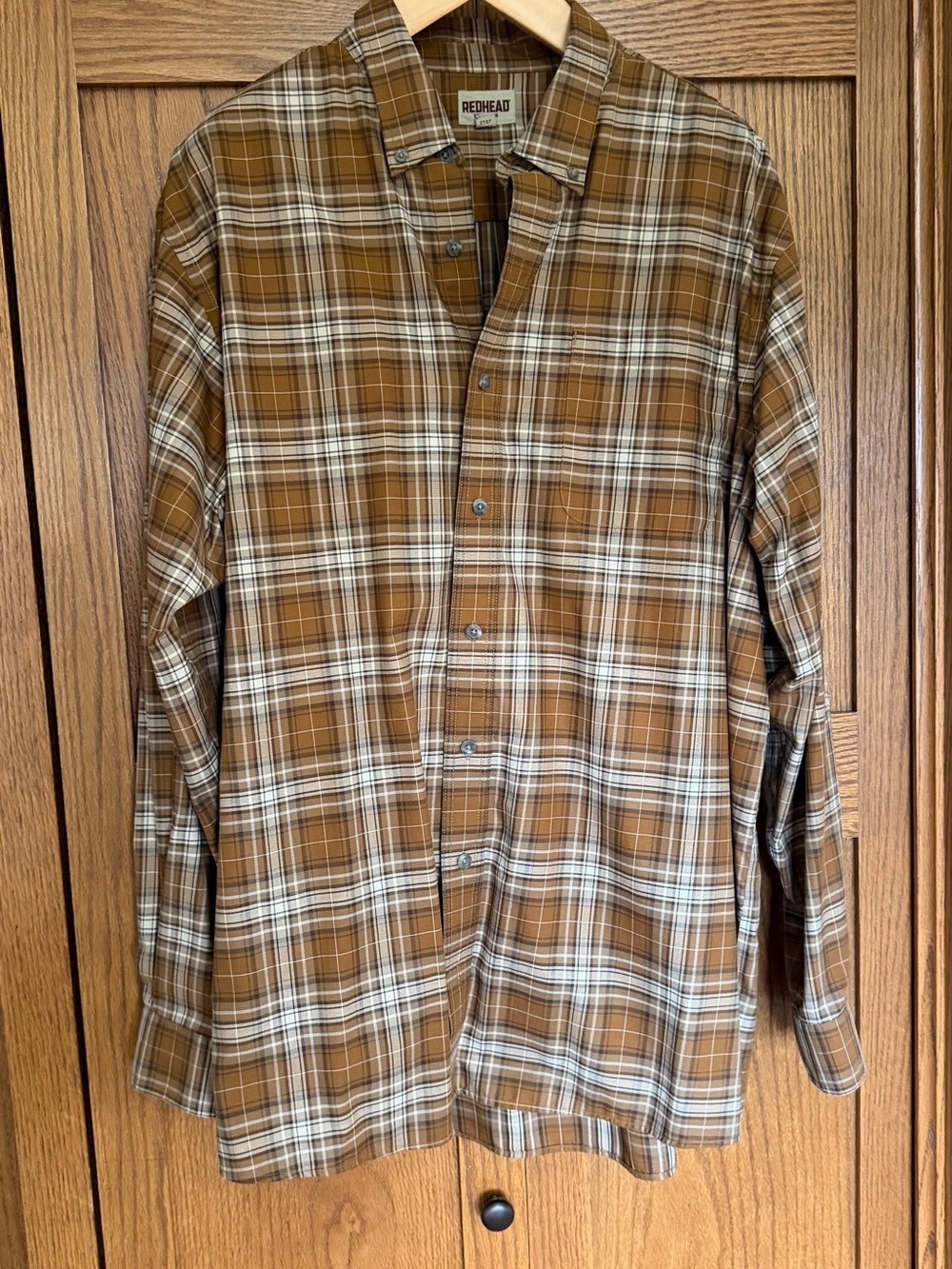 RedHead Men's Tan and Cream Plaid Button-Down Shirt